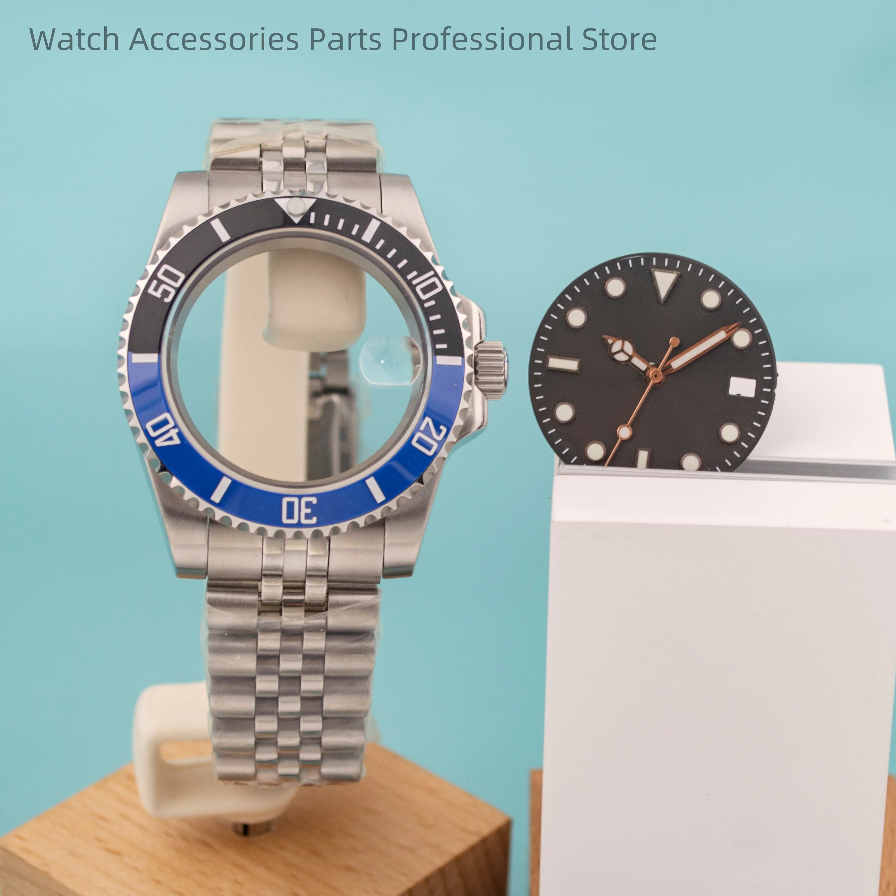 

40mm NH35 Case 20mm Strap Luminous Dial Hands 38mm Watch Bezel Silvery Stainless Steel Parts for NH35 NH36 Movement SUB GMT Case