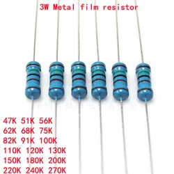 10 peça 3W Filme De Metal Resistor 1% K K 56 51 47K 91 82 75 68 62K K K K K 100K 110K 120K 130K 150K 180K 200K 220K 240k 270k ohm preciso