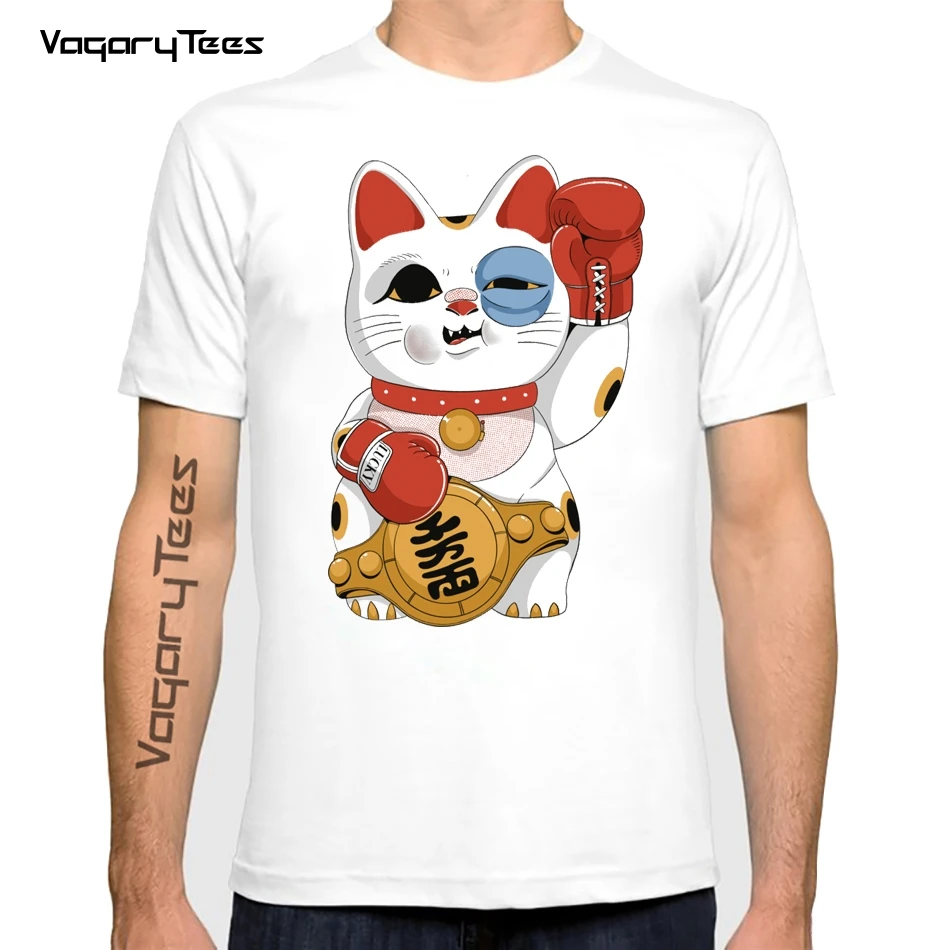 Fortune Boxer Cat Lucky Champion funny anime tshirt men summer new white casual short sleeve unisex streetwear t shirt