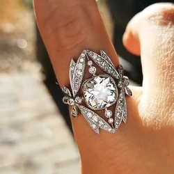 Huitan Personality Ring for Women Hyperbole Design Luxury Cubic Zirconia Crystal Rings Wedding Party Bridal Trendy Jewelry New