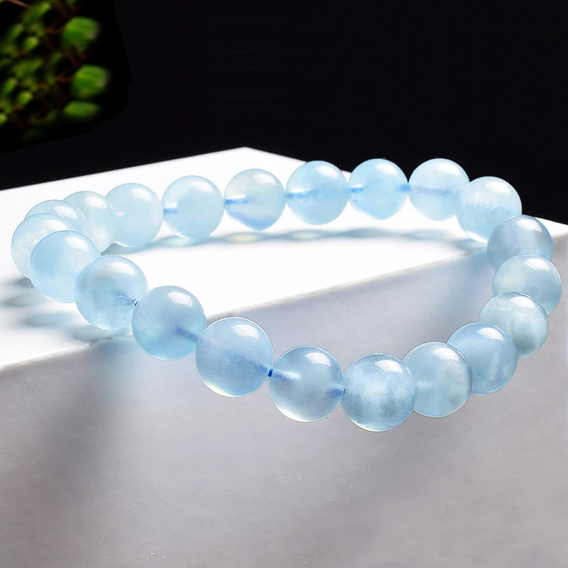 

Genuine Aquamarines Bracelets Real Natural Aquamarines Beads Elastic Rope Bracelet Healing Crystal Aeroides High Quality Gifts