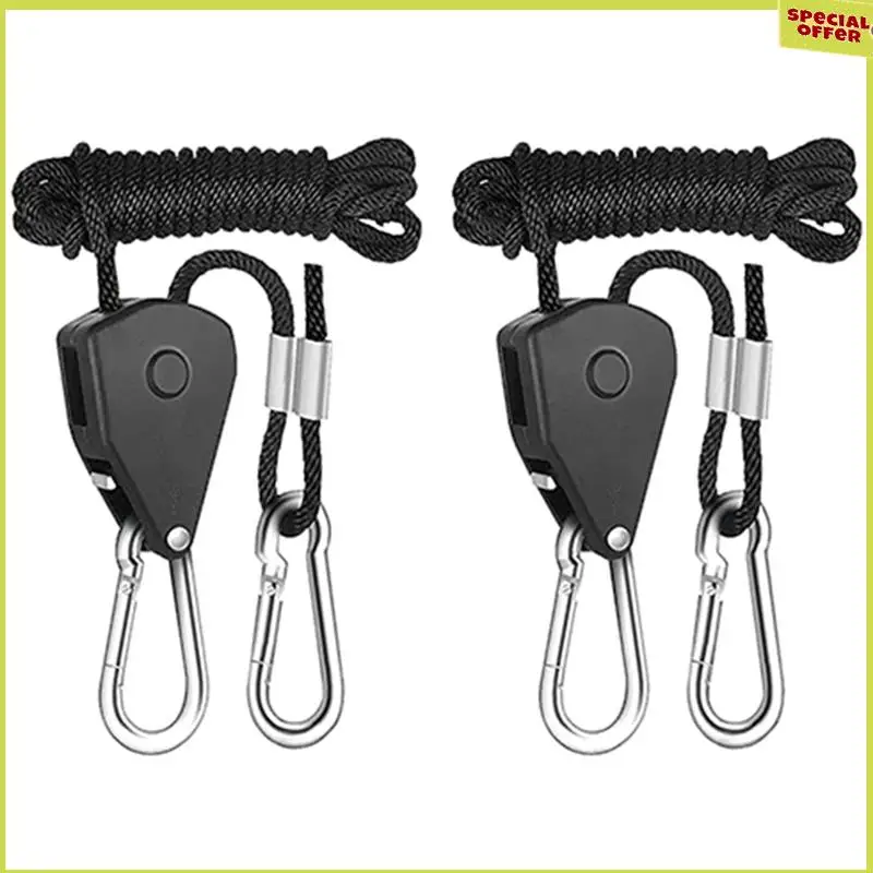 

A34R 1/8 Inch Adjustable Grow Light Hangers 8Pcs 2.4M Long Heavy Duty Rope Ratchet For Grow Tent & Gardening