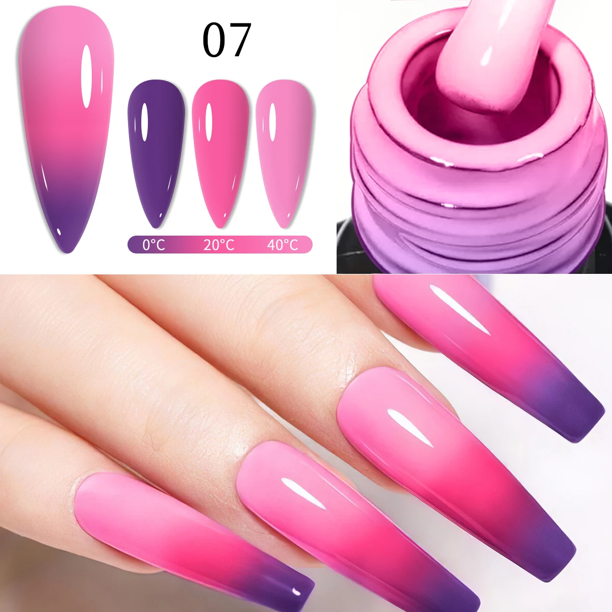 طلاء أظافر جل حساس للحرارة متغير اللون 7 مل، رقع أظافر جل قابلة للإزالة بثلاث طبقات متغيرة الألوان