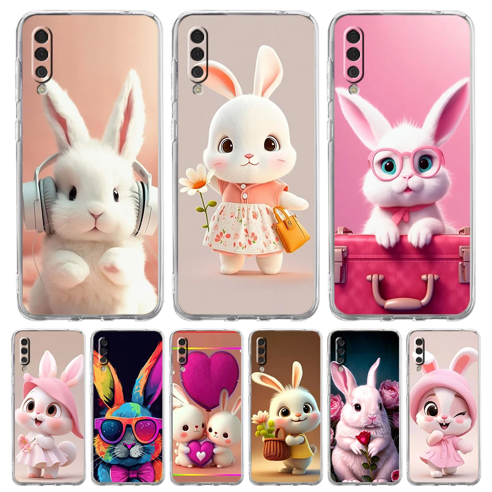 

A Cute Rabbit With A Purple Hat Transparent Phone Case for Samsung Galaxy A12 A50 A52 A70 A40 A10 A20 A30 A02 A03S Cover Shell