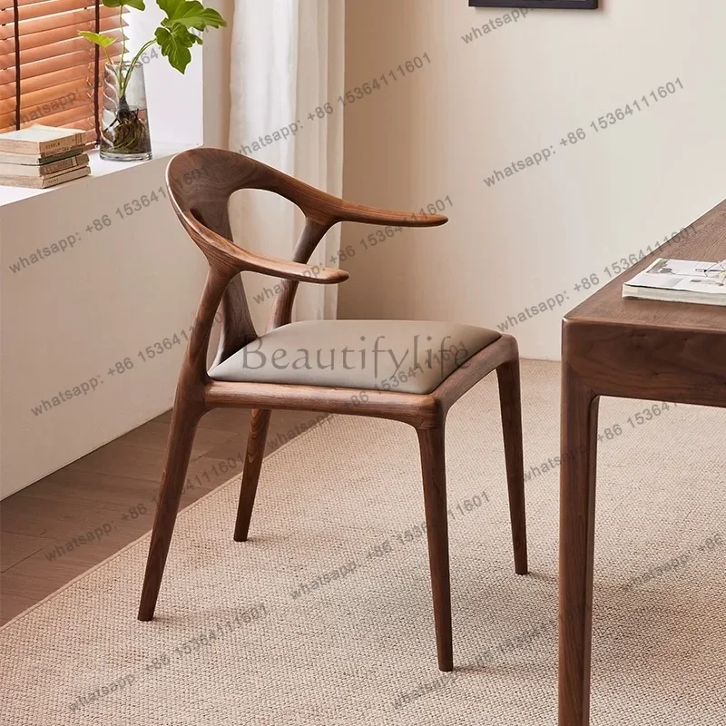 D06North American black walnut solid wood dining chair ash wood log simple backrest armrest casual chair