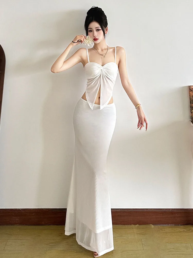 غريب الدفع الأبيض الحب ربطني لصق المحاصيل الأعلى وتنورة مجموعة المرأة سليم صالح Faion مجموعة الصيف مجموعة 2025