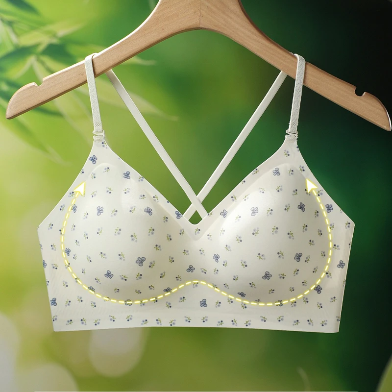 Seamless Sexy Leopard Print Beautiful Back Women's Underwear Without Wires Small Breast Push-up Sports Bra Thin Section