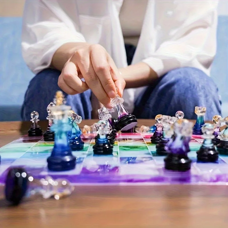 11Chessboard16Resin 실리콘 몰드 세트, 3DChess 수지 실리콘 몰드, 크리스탈 에폭시 수지 주조 체스 몰드, epo 제작에 적합 썸네일 6