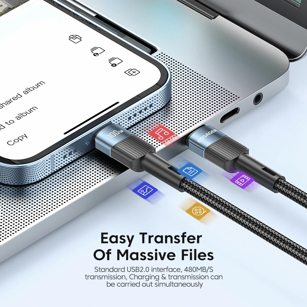 Essager 100W USB Tip C USB C Kablosu USB-C PD Hızlı Şarj Şarj Cihazı Tel Kablosu Macbook Samsung Xiaomi Tip-C USBC Kablosu 3M