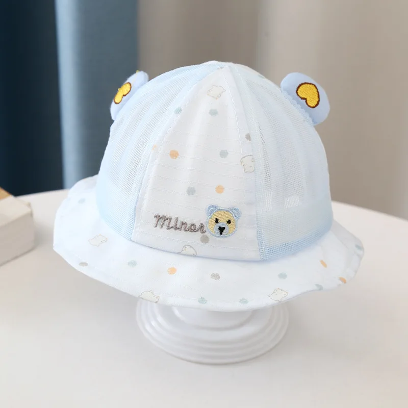 Cute Dot Cartoon Bear Mesh Baby Bucket Hat New Children Cotton Sunscreen Caps Boy Girl Panama Hat Unisex Fishing Hat For 3-12M