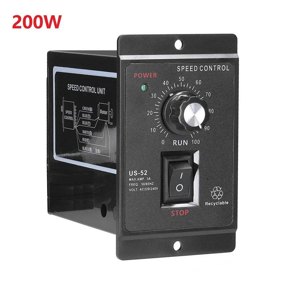 200W AC 220V Motor Speed Controller Adjustable Forward Reverse US-52 For Industrial Applications With Wide RPM Range