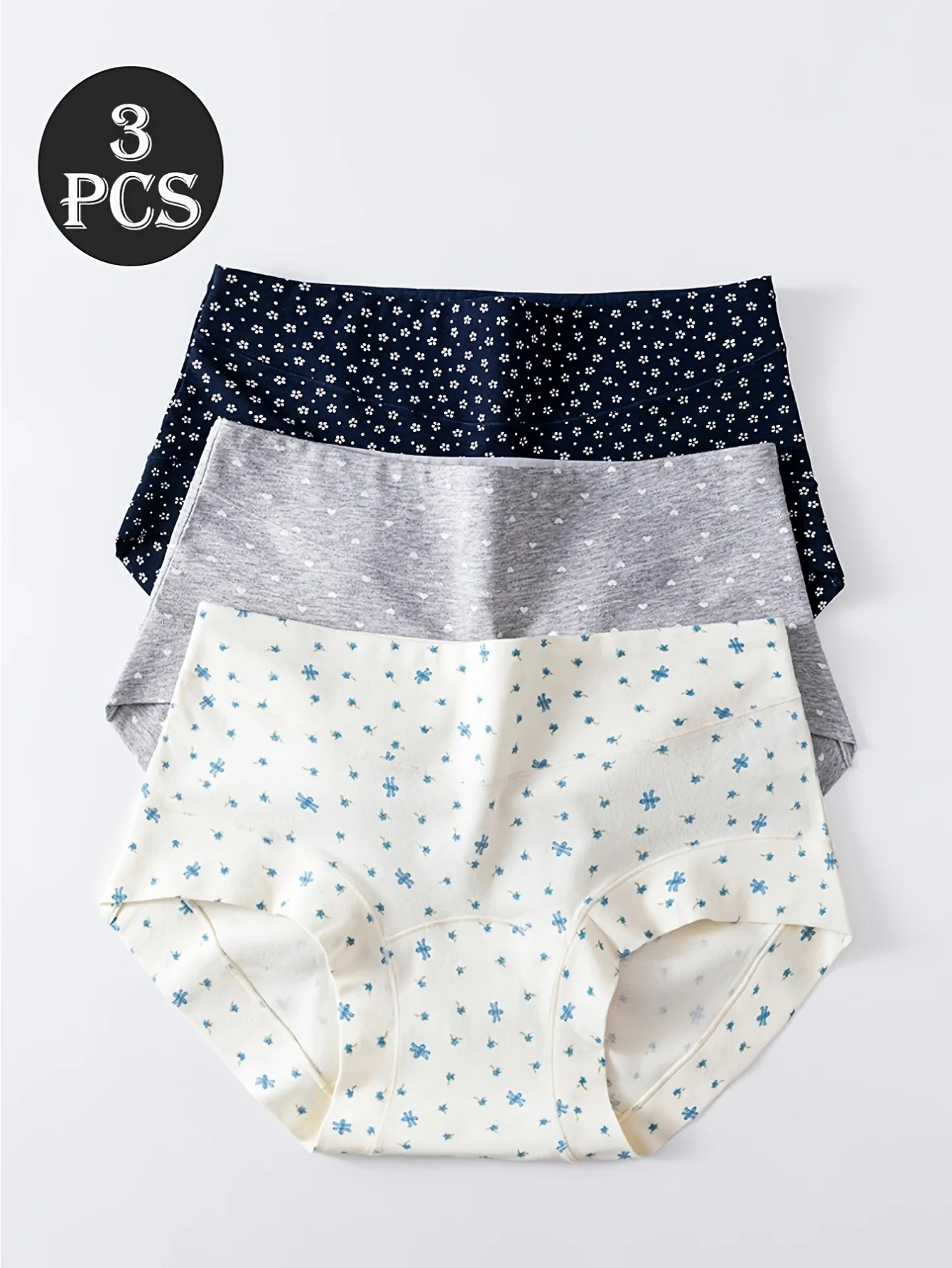 3PCS women's flat-angle small floral underwear extended crotch mid-waist skin-friendly and breathable boxer underwear