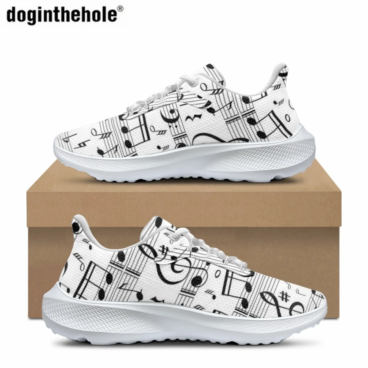 Doginthehole Fashion Women's Casual Sneakers Outdoor Sports Comfort Running Shoes Art Musical Symbols Print Men's Training Shoes