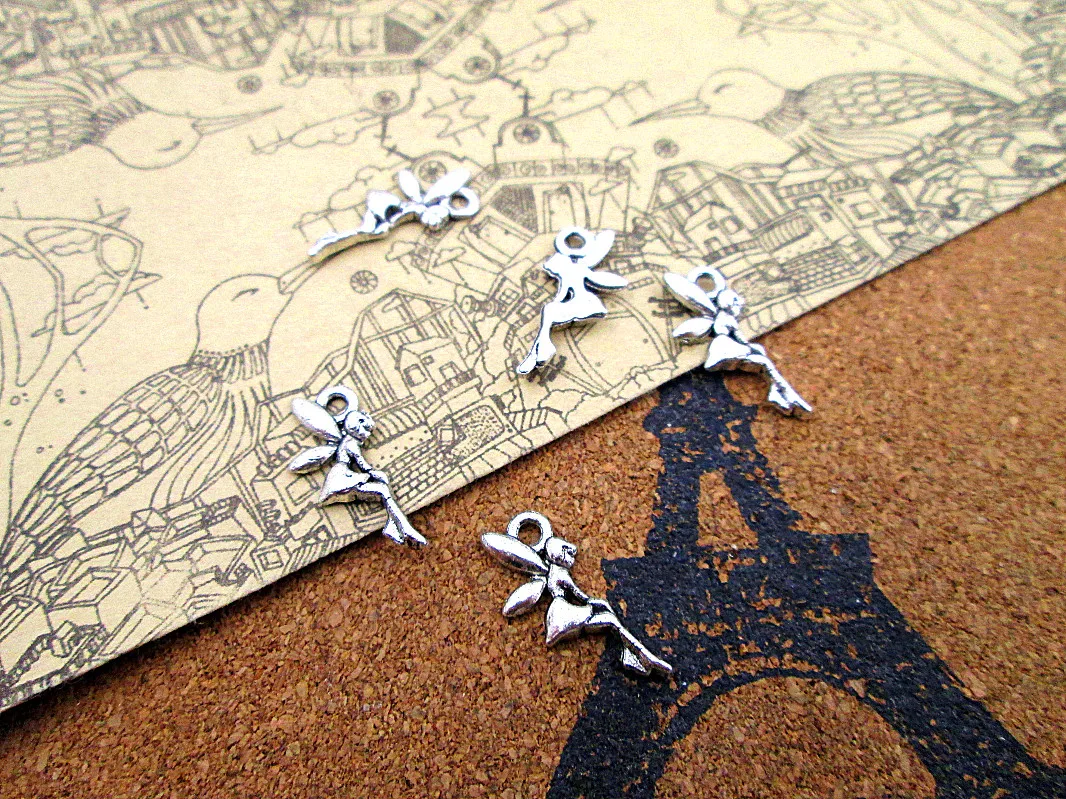 240pcs-- 8*18mmtiny fairy Charms For Jewelry Making DIY Findings Antique Silver Color Alloy Pendants