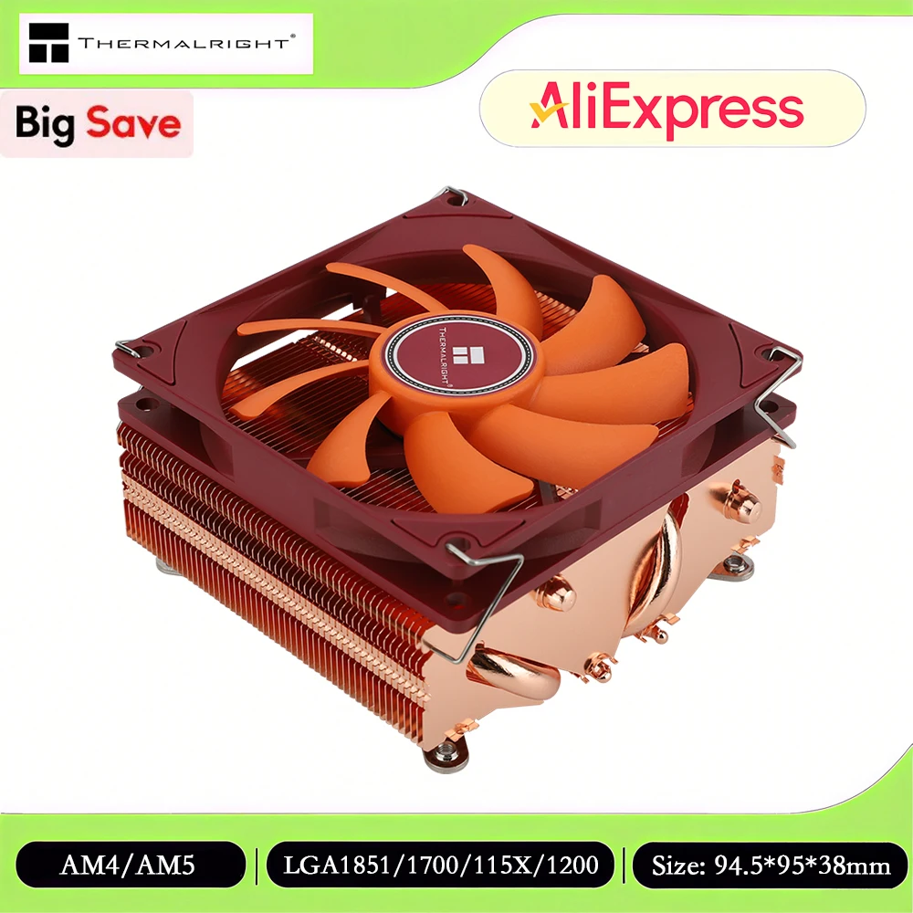 Thermalright AXP90-X53 FULL All Copper CPU Air Cooler, Low Profile Top Down/With Heat Pipes/Silent PWM Fan for LGA 1851/1700/AM4