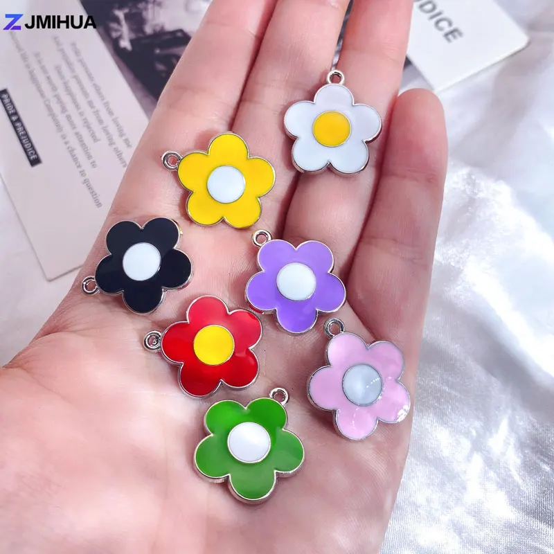 15pcs Enamel Cute Sunflower Charm Pendant For Jewelry Making Supplies DIY Bracelet Earring Charms Accessories