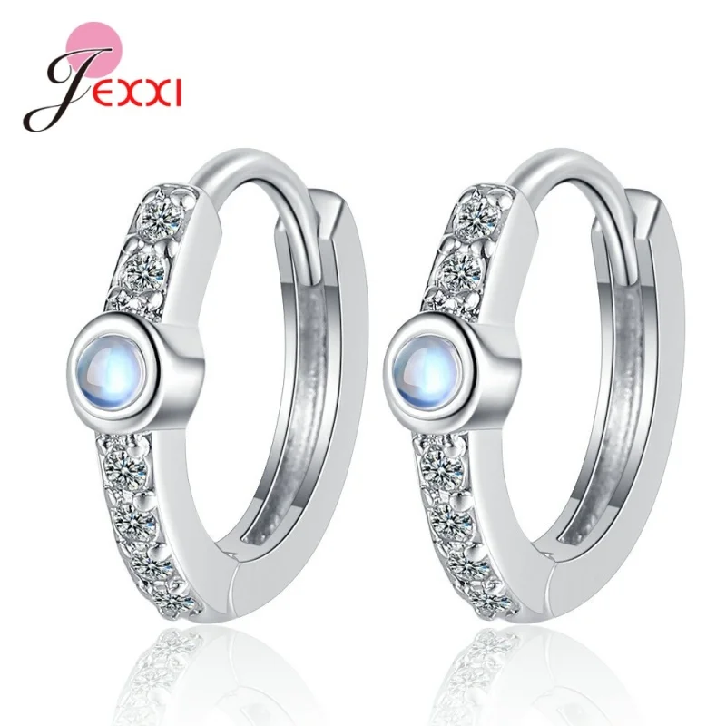 Sterling Silber S925 Exquisite Mondstein Kubikzirkon Ohrringe für Damen Blaue Kristall Geometrische Creolen Luxus Schmuck – Detail 2