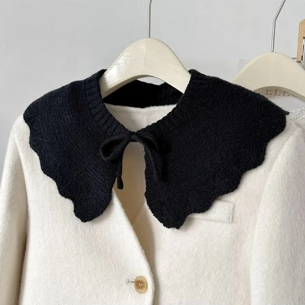Warm O-Neck Fake Collars Solid Color Knitted Faux Collar Laced up Knitting Detachable Collar