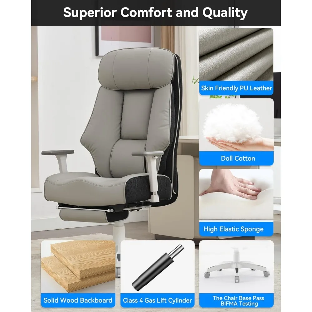 Kursi kantor ergonomis dengan sandaran tinggi untuk orang besar dan tinggi, menopang hingga 400 lbs dengan sandaran kaki dan bantalan pegas ekstra tebal