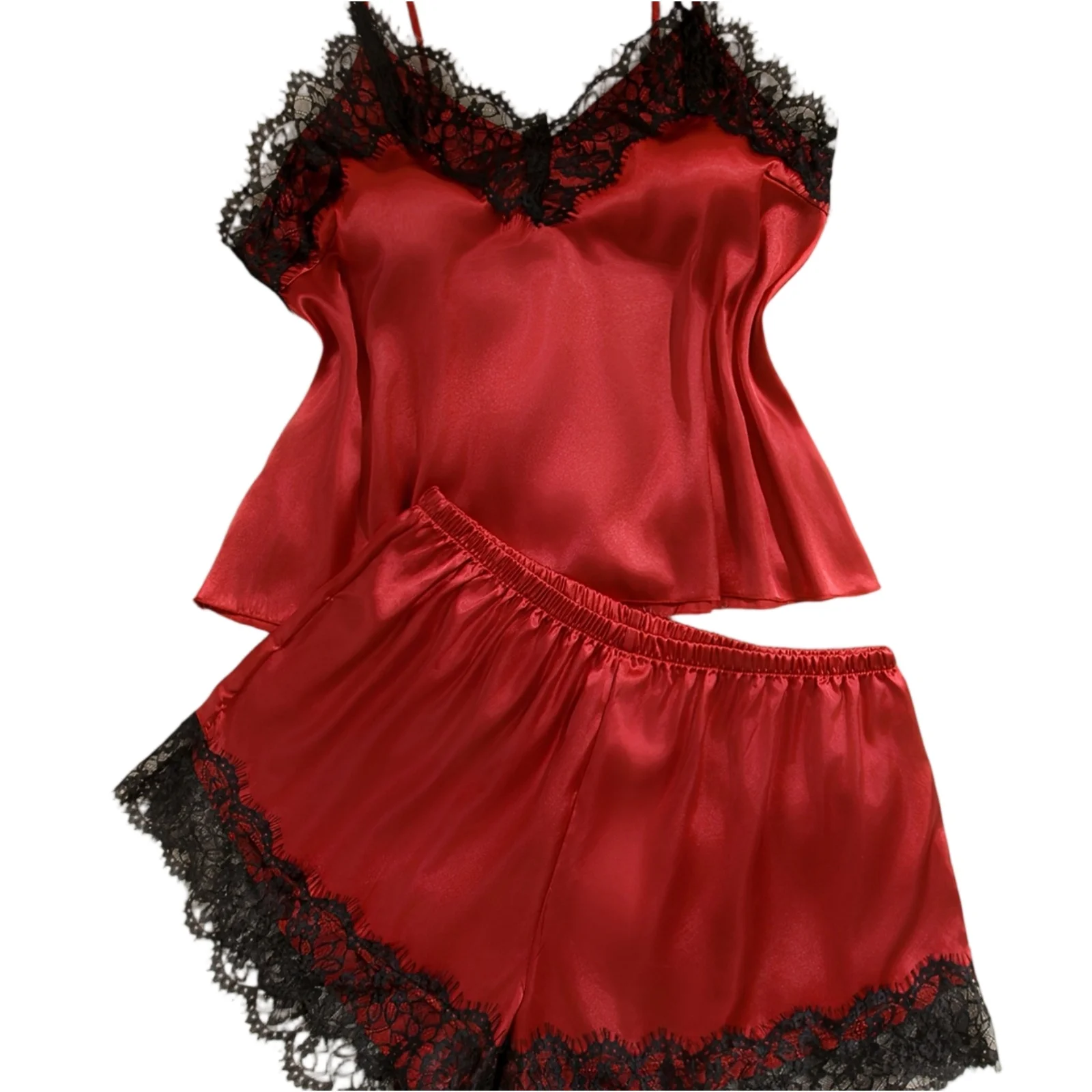 

Trendy Women's Suspenders Short Loungewear Set Comfortable Sexy Pajamas Sexy Lace Suspender Top and Shorts Casual Home Pajamas