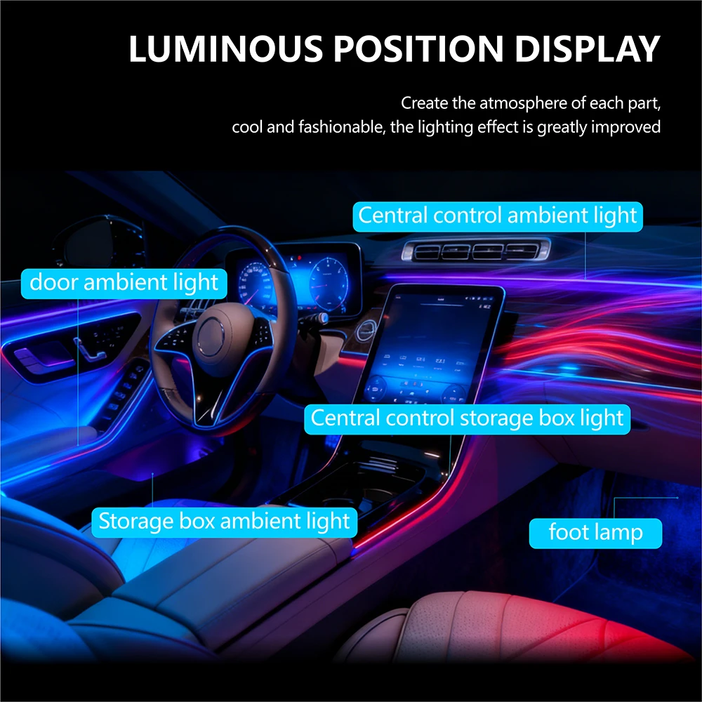 USB WS2812 Auto-LED-Lichtsteuerung APP Bluetooth Ambientebeleuchtung 5V Acrylstreifen 110-140cm Farben RGB Auto-App Fernbedienung DC5V