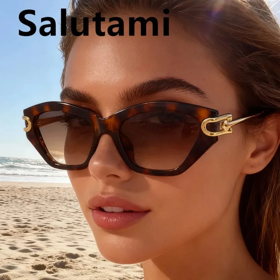 Vintage Elegant Patchwork Cat Eye Knot Sunglasses for Women New Fashion Alloy Square Gradient Sun Glasses Ladies Driving Shades