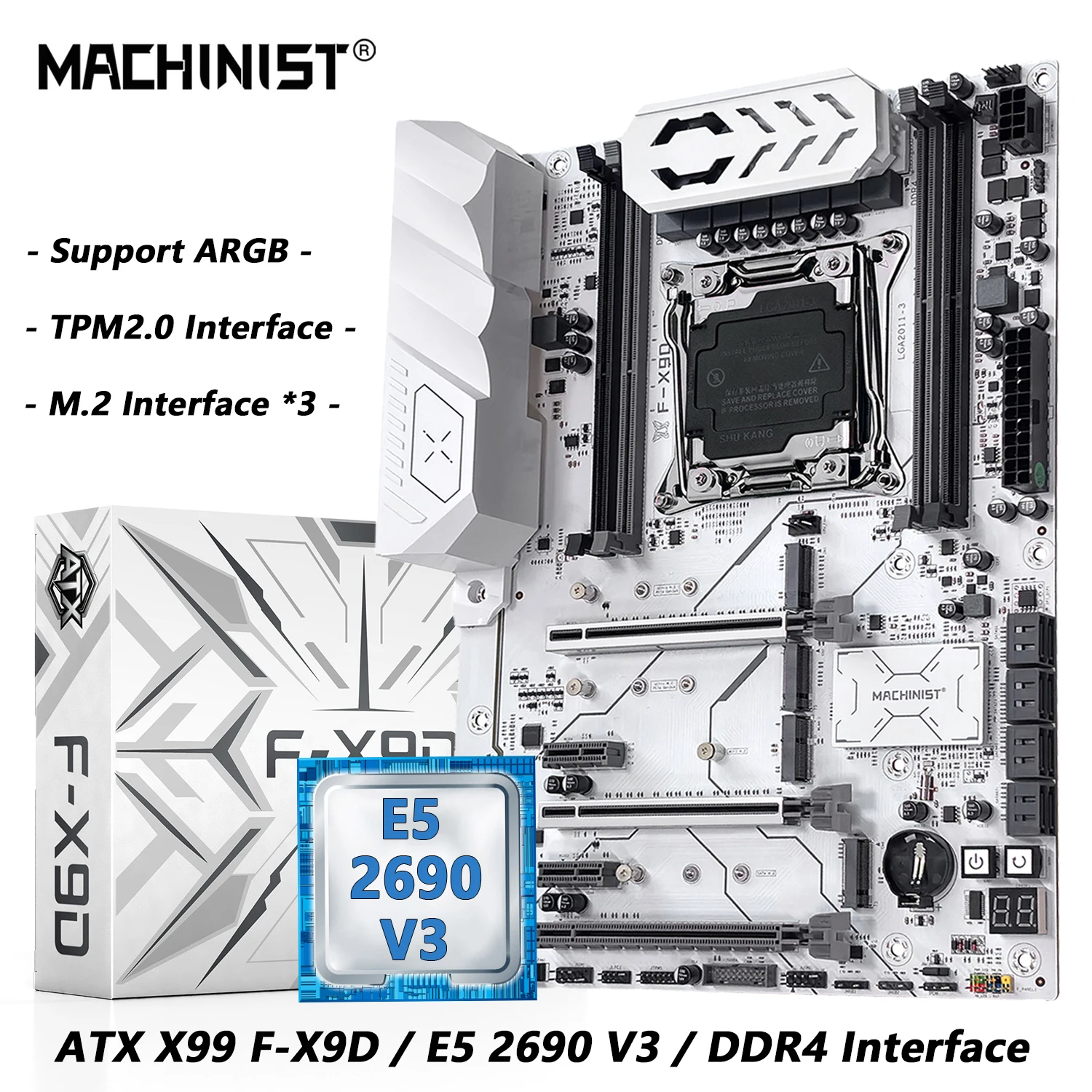 MACHINIST X99 F-X9D Motherboard Support ARGB TPM2.0, LGA2011-3 E5 2690 V3 CPU 32GB DDR4 RAM C612 Chip Four Channels M.2*3