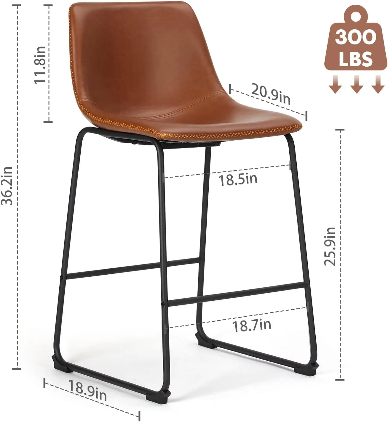 

Counter Height Bar Stools Set of 2, 26 inch Leather Barstools Modern Bar Stools with Back, Counter Stool Armless Bar Chairs