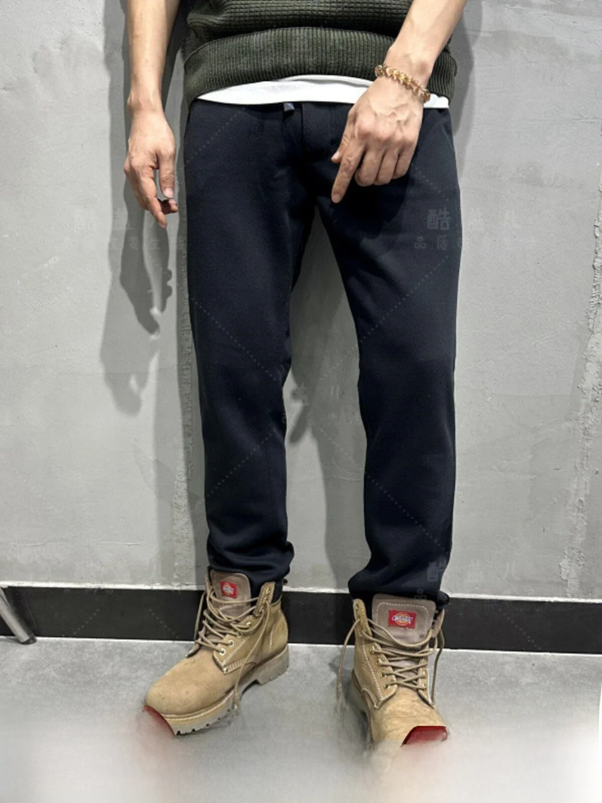 Men's Fleece Lined Knitted Elastic Business Casual Pants Autumn Winter Warm Versatile Straight Leg Long Trousers Fashionable ...
