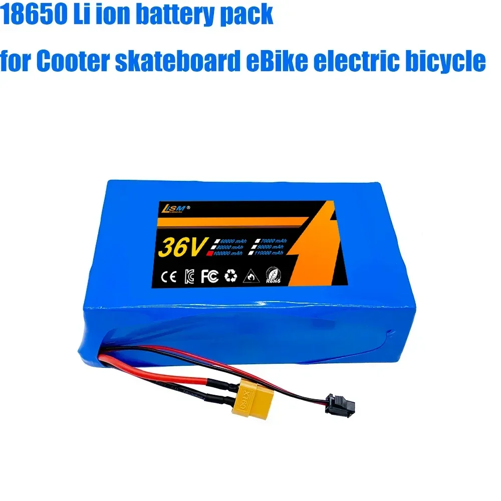 36V 100Ah 10S2P 18650 Lithium Battery Pack 550W 42V Cooter Vehicle Ultra Thin Portable Battery with BMS