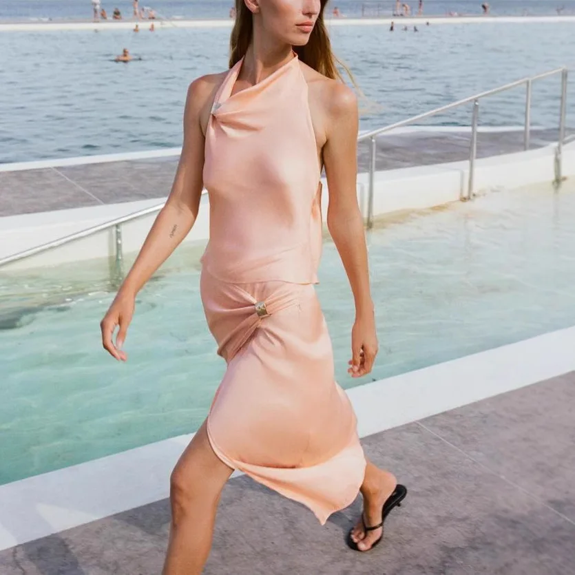 

Elegant Satin Halter Tops 2025 Women's Spring Summer Backless Tank&Camis Tops Fashion Casual Sleevless Sexy Y2k Party Tops