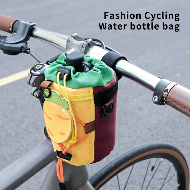 Cycling Front Bottle Pouch Bicycle Handlebar Bag Water Bottle Cage Drawstring Drink Cup Cage Cute Bicycle Bag Bicycle Bottle Bag