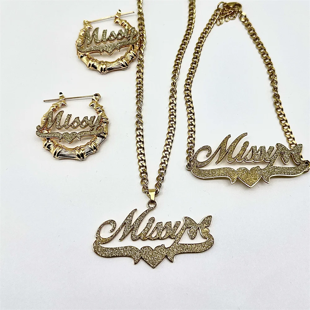 Customized Name Jewelry Set Stainless Steel Sticker Necklace Gold Mini Hoop Earrings for Children's Personalized Jewelry Gifts