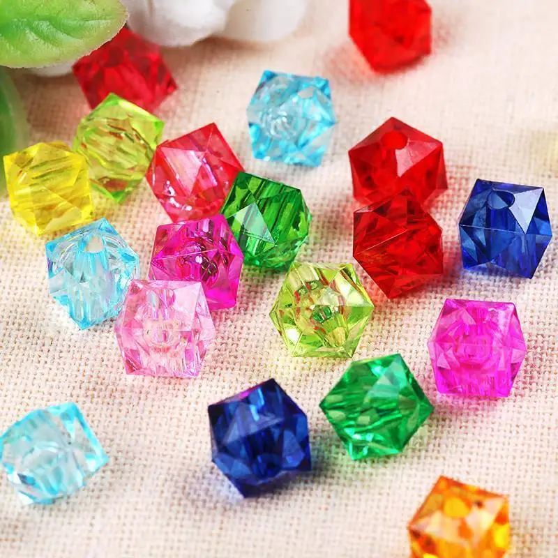 8mm square bead transparent crystal acrylic loose bead DIY handmade jewelry creative three-dimensional diamond perforated bead