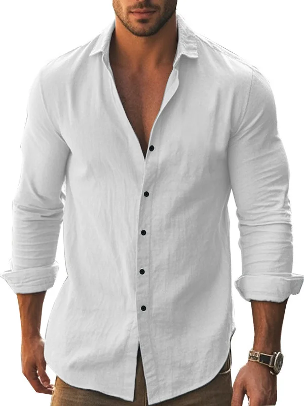 

Повседневная мужская рубашка из хлопка и полиэстера с длинным рукавом, на пуговицах, с воротником, дышащая, влагоотводящая, пляжная, для осени