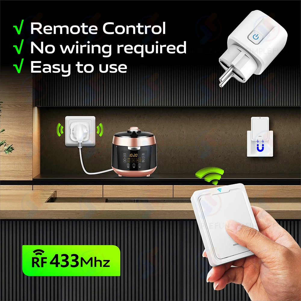 EU FR 220V Wireless Remote Control Socket 16A RF433Mhz Smart Plug Magnetic Panel Switch Electrical Outlet for Home Appliance