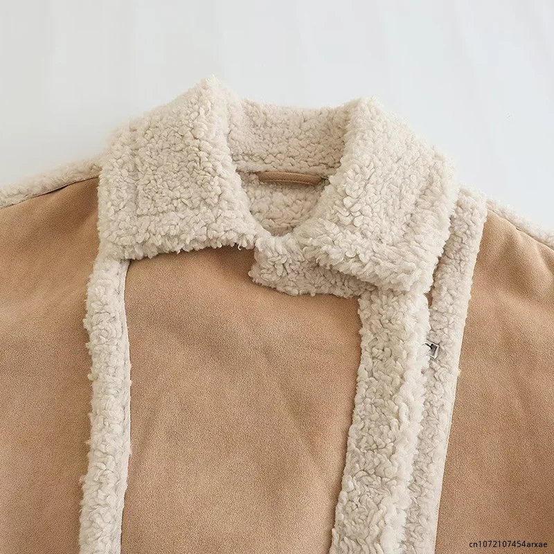 2023 Women Fashion Splicing Warm Fleece Jacket Coats Female Casual Short Zipper Lambswool Outwear Ladies