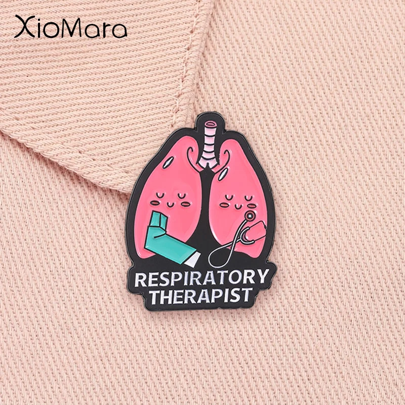 Respiratory Therapist Badge Medical Lung Organ Asthma Inhaler Stethoscope Nurse RT Enamel Pin Fashion Jewelry Gift for Friends