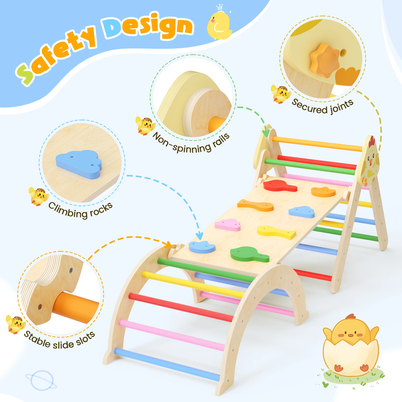 إطار تسلق للأطفال الصغار 7 في 1، ملعب داخلي، صالة الألعاب الرياضية، شريحة خشبية لتدريب الأطفال