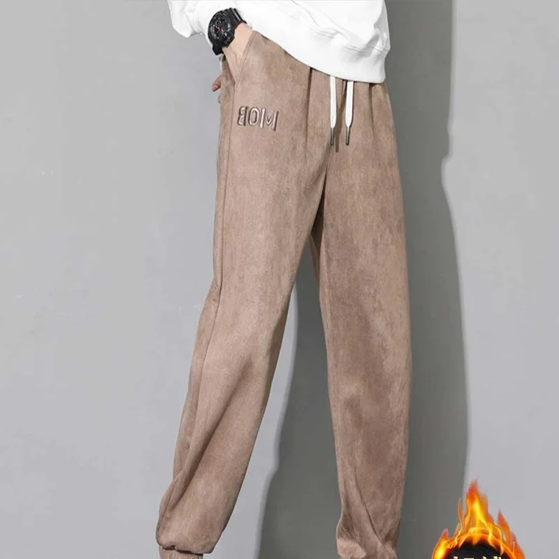 

Зимние плюшевые новые бархатные брюки, мужские свободные спортивные брюки, универсальные повседневные брюки на узких ногах