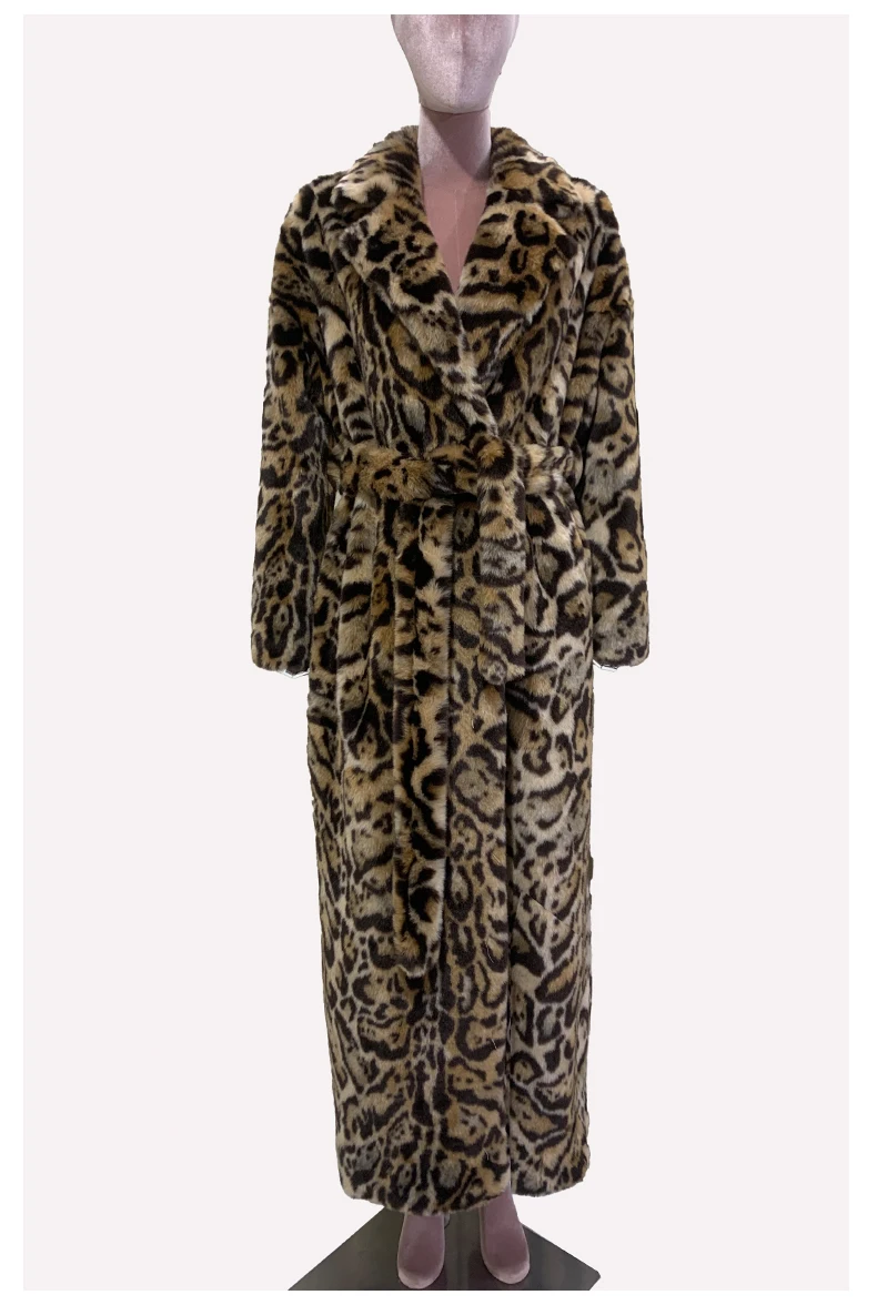 Mauroicardi Winter Maxi Colorful Multicolored Thick Warm Leopard Print Faux Fur Coat Women Sashes Baggy Chic Furry Overcoat 2024