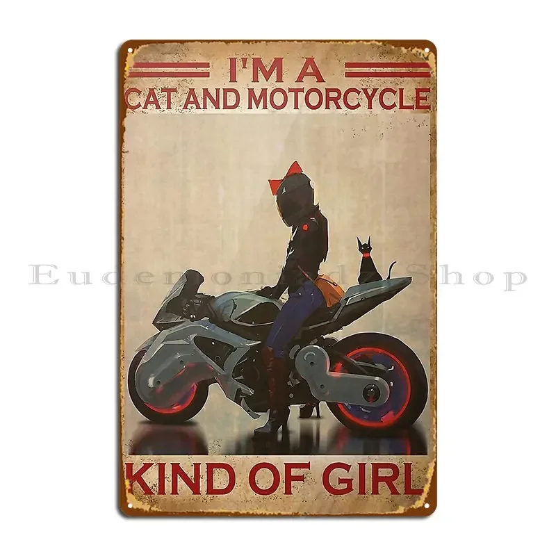 السائق أنا القط والدراجات النارية نوع من فتاة المشارك لوحة معدنية ملصق شخصية الحفلة مخصص تخصيص جدار ديكور
