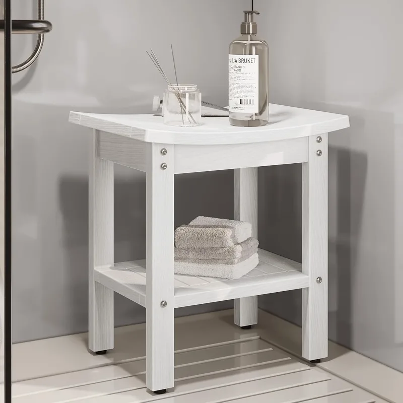 

Poly Lumber Shower Bench, Shower Stool with Handles Storage Shelf, Water Resistant 15' x 12' (White)