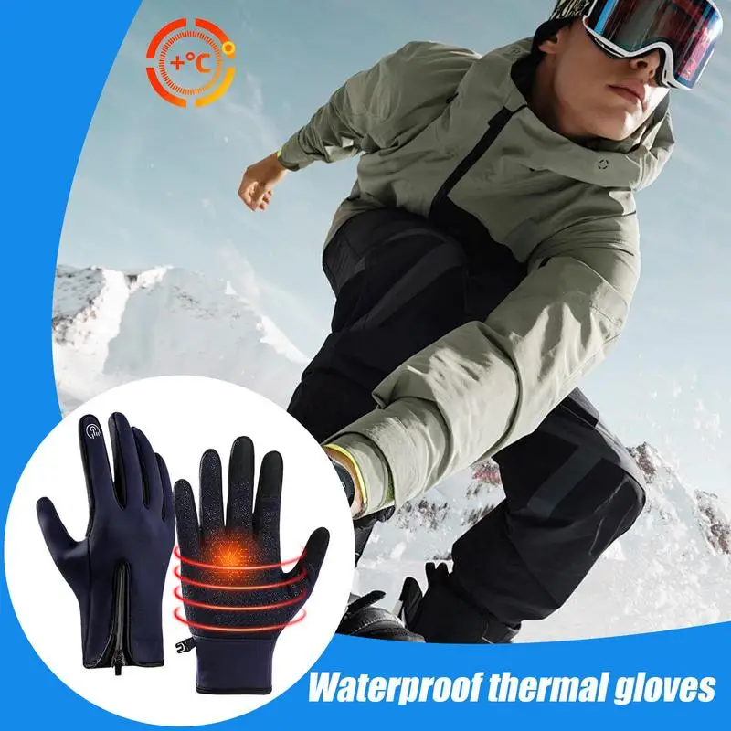 Guantes de snowboard a prueba de viento, guantes térmicos para motocicleta, guantes cálidos Unisex con cremallera, equipo para clima frío para senderismo y ciclismo