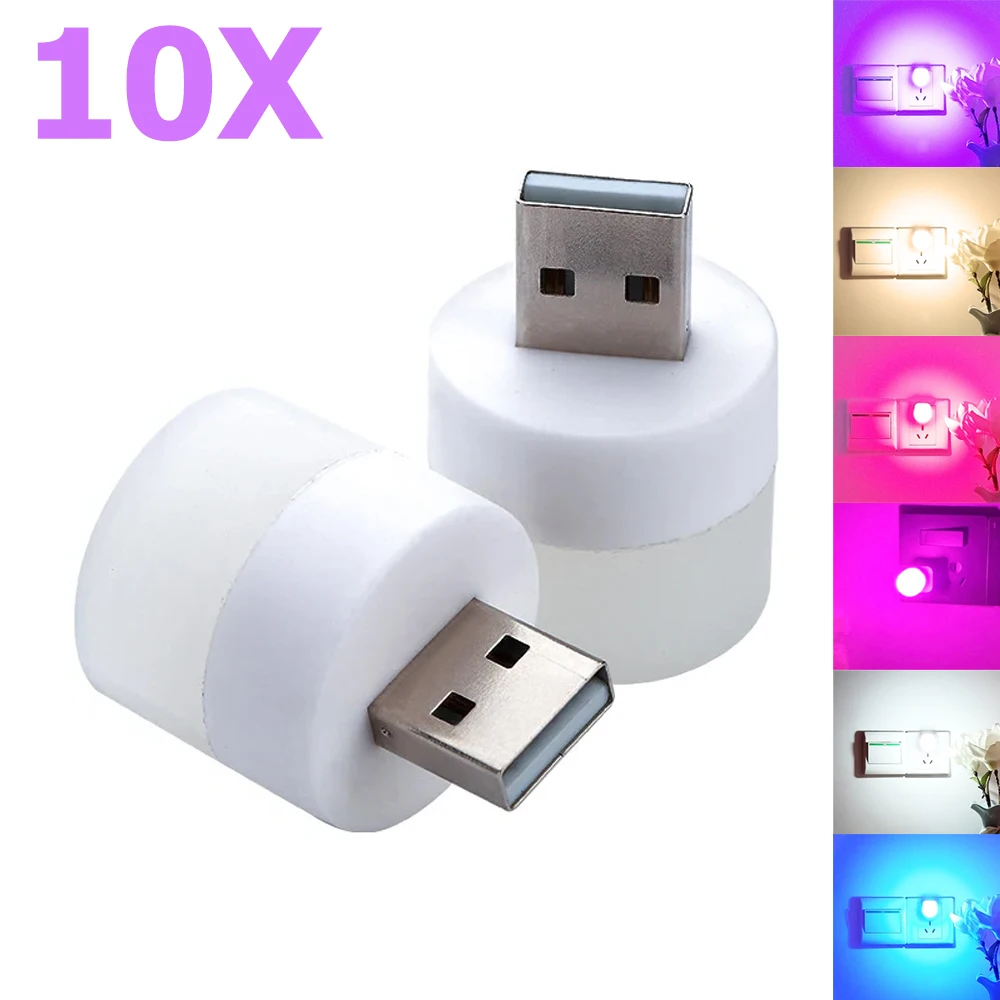 

10x Portable LED USB Lamp 5V 1W Light Warm Cool White Night Book Reading Desk Lamps Table Bedside Holiday Lighting Bedroom Room