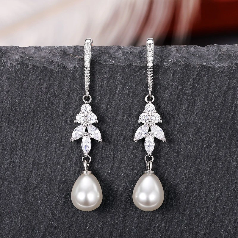 Huitan Aesthetic Simulated Pearl Earrings for Women Silver Color Wedding Party Daily Wear Temperament Elegant Lady\'s Ear Jewelry