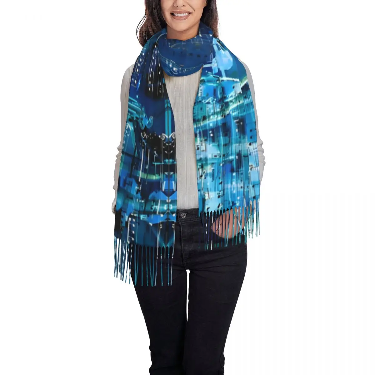 Women's Scarf with Tassel Piano Violins And Music Notes Long Winter Fall Shawl and Wrap Daily Wear Cashmere Scarf