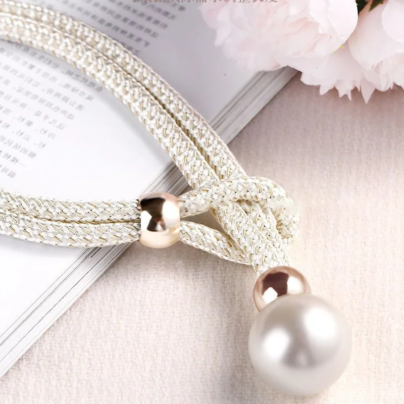 2pcs Pearl Curtain Tiebacks, Curtain Pearl Tiebacks, Decorative Fixings, Rope Curtain Tiebacks No Punch Adjustable Pull-outs