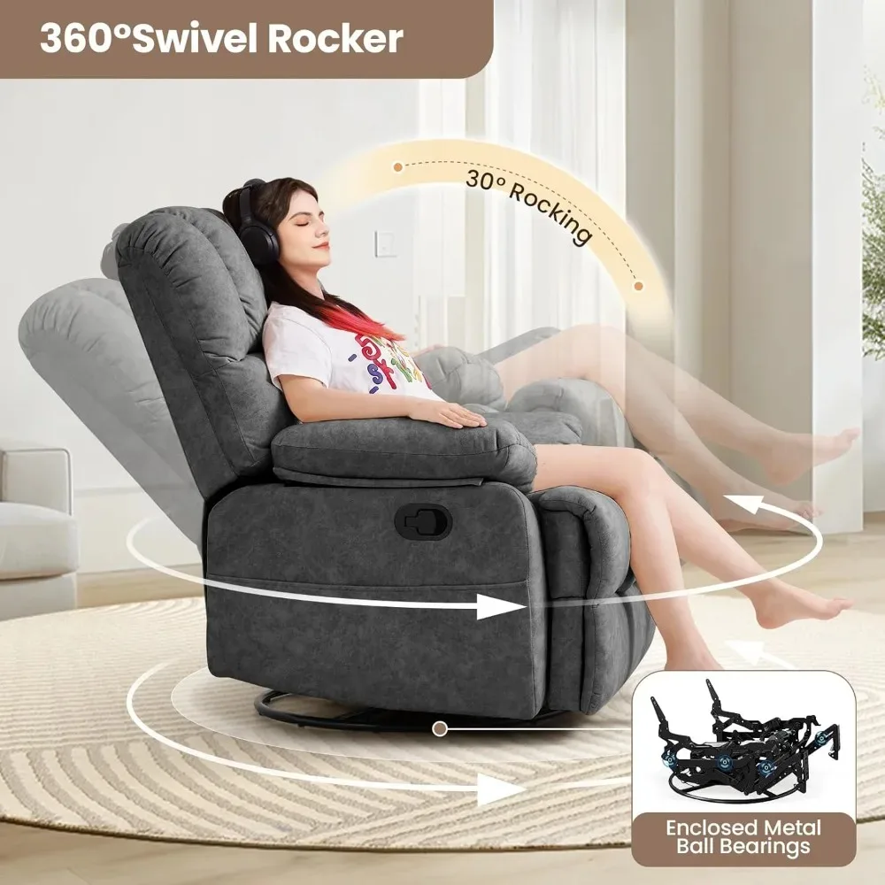 كرسي هزاز دوار كبير الحجم مقاس 40 بوصة للكبيرة والطويلة، كراسي هزازة يدوية كسول لغرفة المعيشة، مقعد عريض جدًا، مرحباً