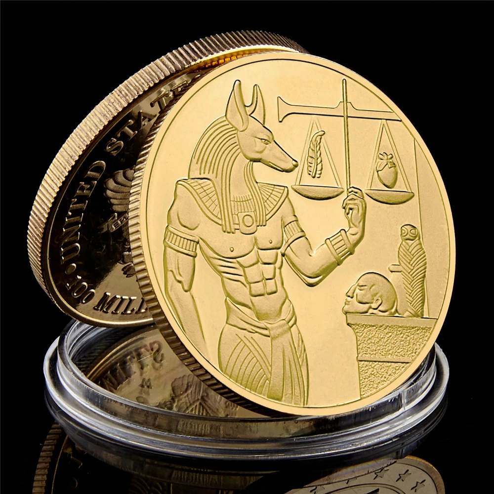 Ancient Egypt Anubis The God of Death Gold/Silver Plated Coin Pyramid Dieb Pattern Commemorative Value Coin